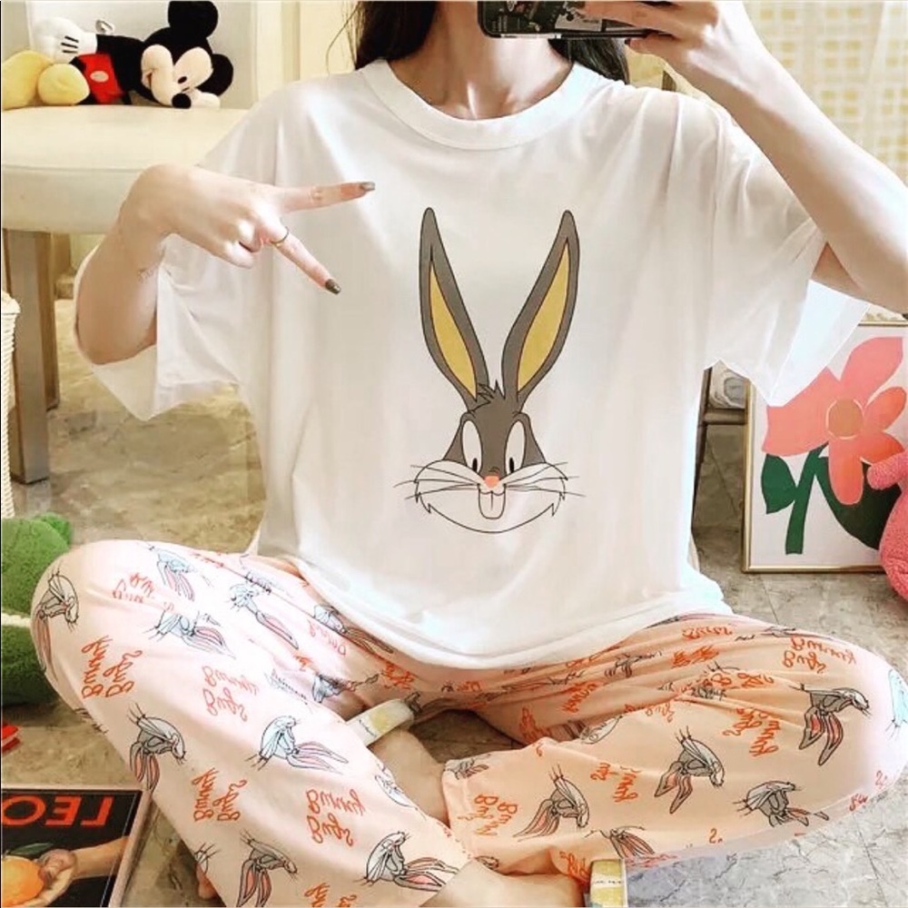Printed cartoon milk silk pajama set